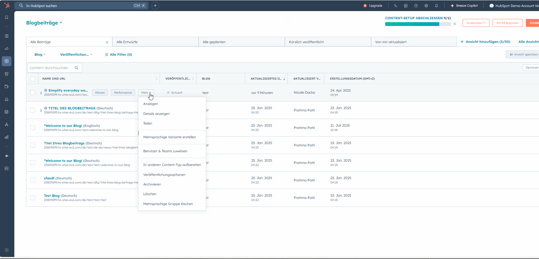Demonstration HubSpot Breeze AI Blogpost zu Social Media Beitrag